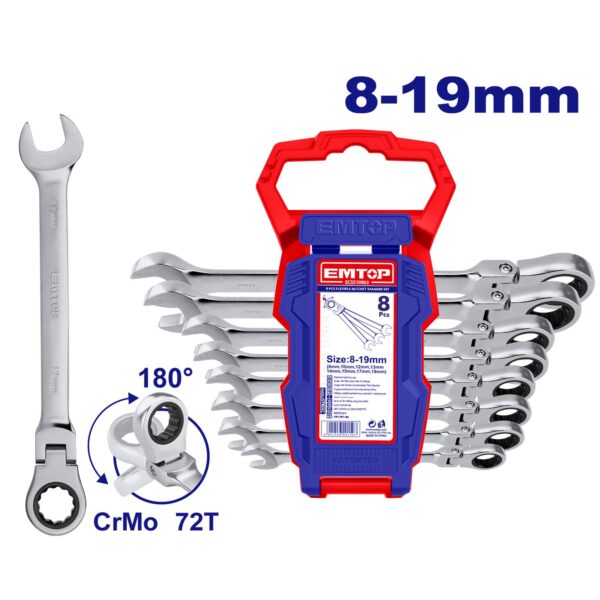 8 Pcs flexible ratchet spanner set